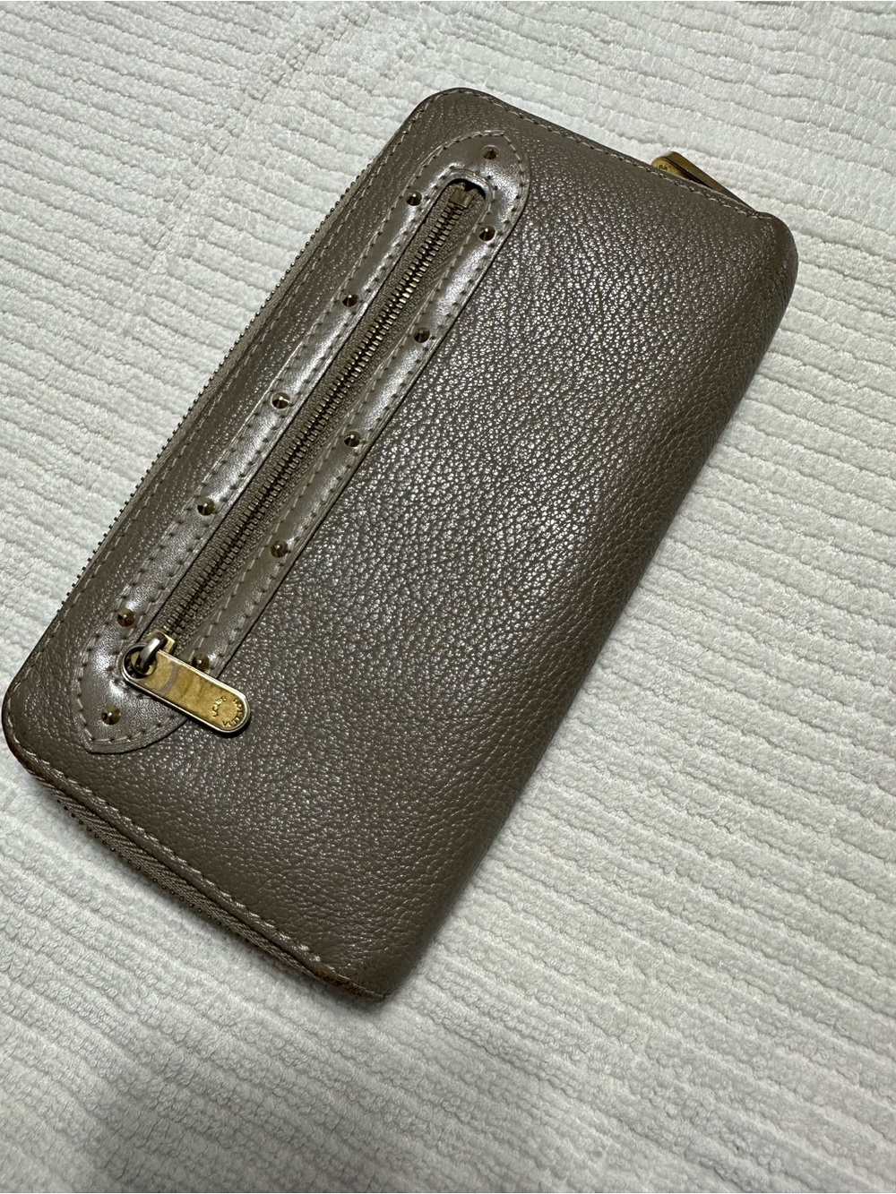 Louis Vuitton Taupe Leather Zip Phone Case with Gold Hardware
